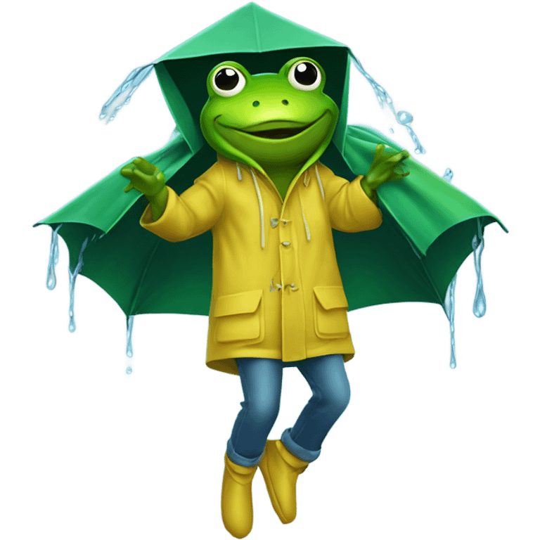 Frog in raincoat dancing in rain  emoji