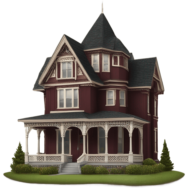 Maroon cedar sided victorian house facade emoji