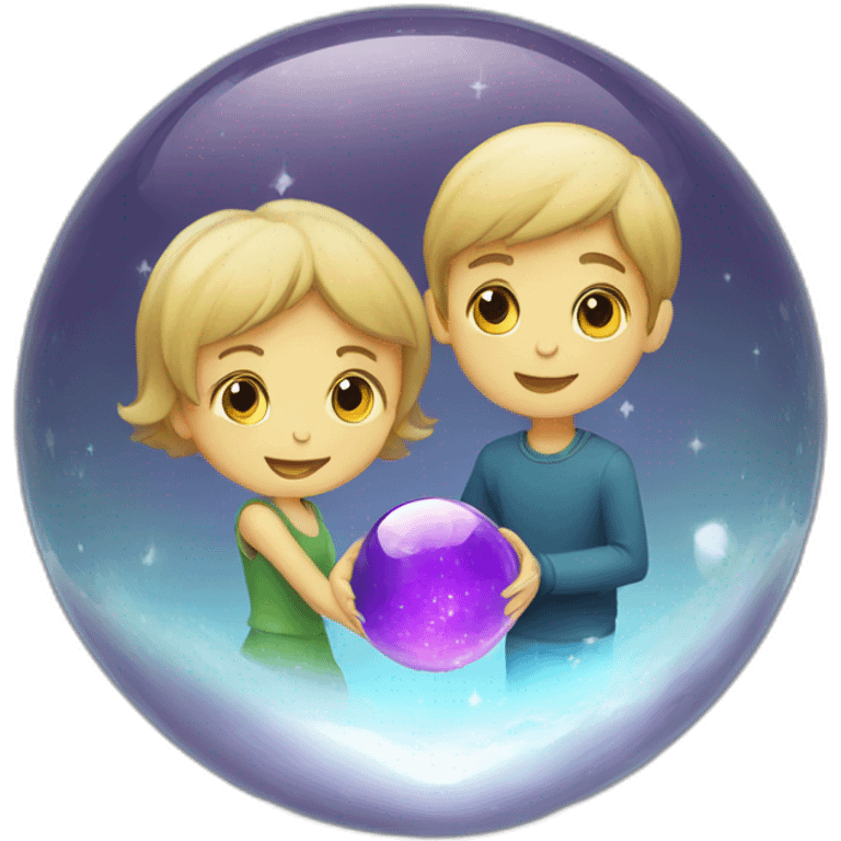 Crystal ball with boy and girl inside it emoji