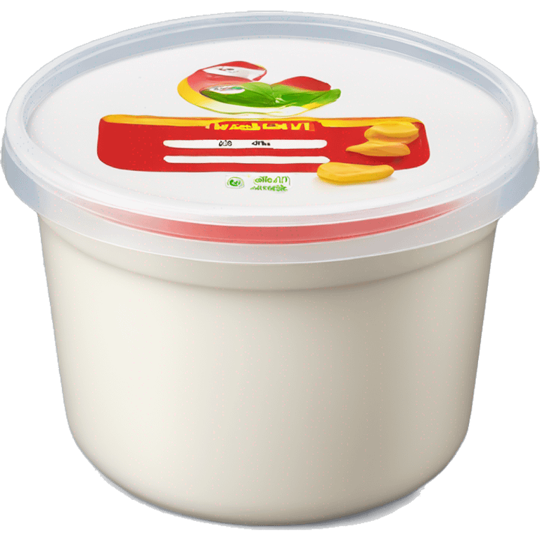 Sour cream in a plastic container with red label emoji