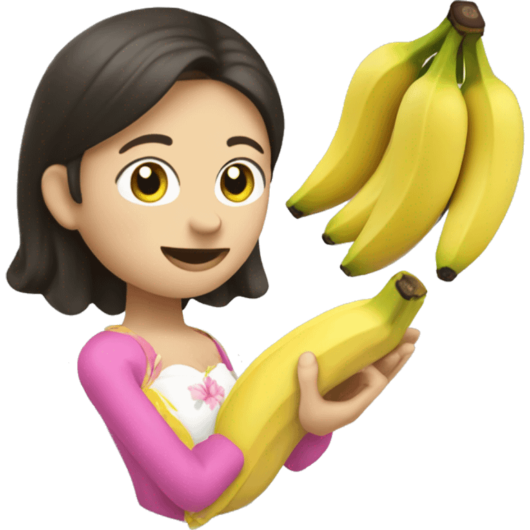 un mono comiendo una banana con pollera rosa emoji