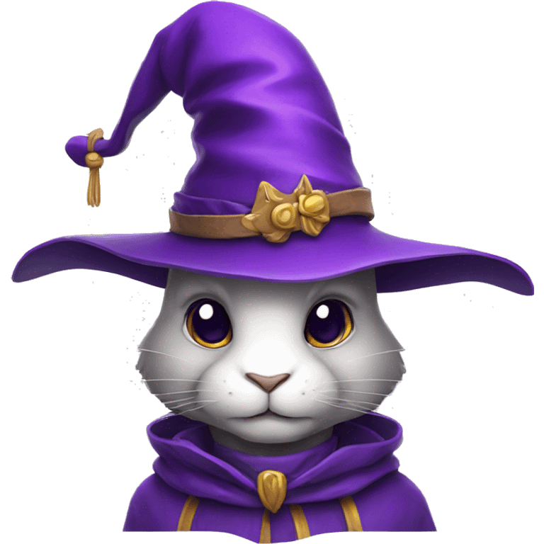 portrait of a rabbit wizard, with an purple hat emoji