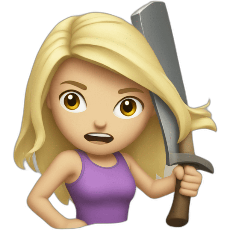 angry blonde girl throwing an axe emoji