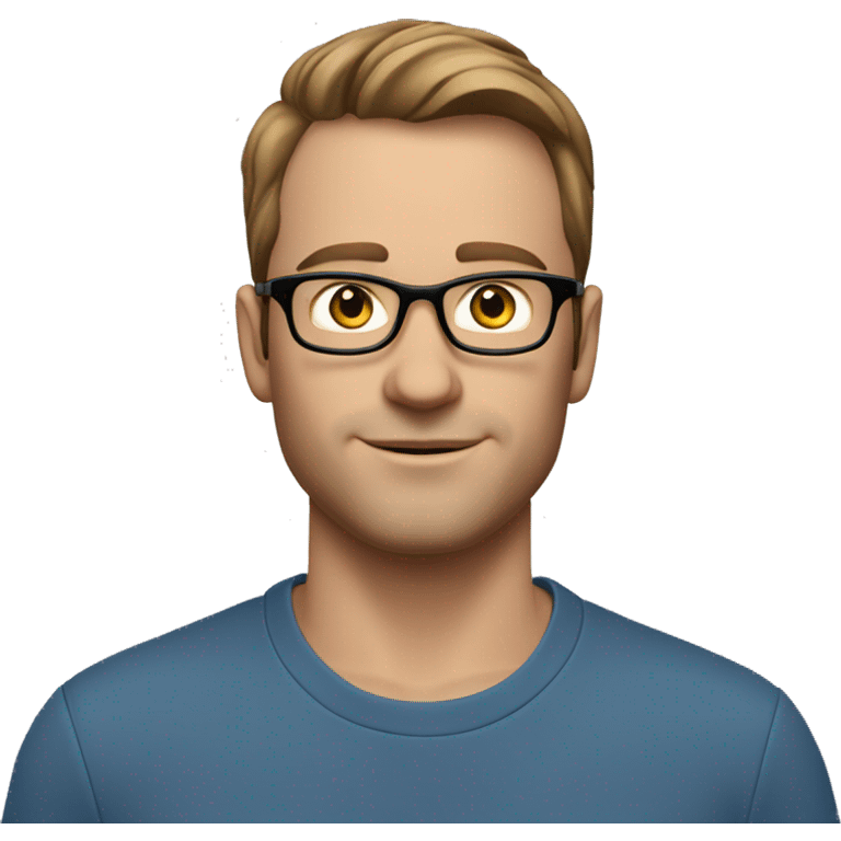 A head and shoulders shot of a 33 year old white man, with short brown hair,  wearing glasses with blue eyes wearing a t-shirt. emoji