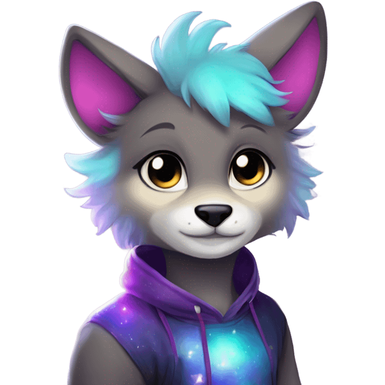 Adorable innocent cute gradient-Sparkle-nebula-fursona anthropomorphic furry, full body emoji