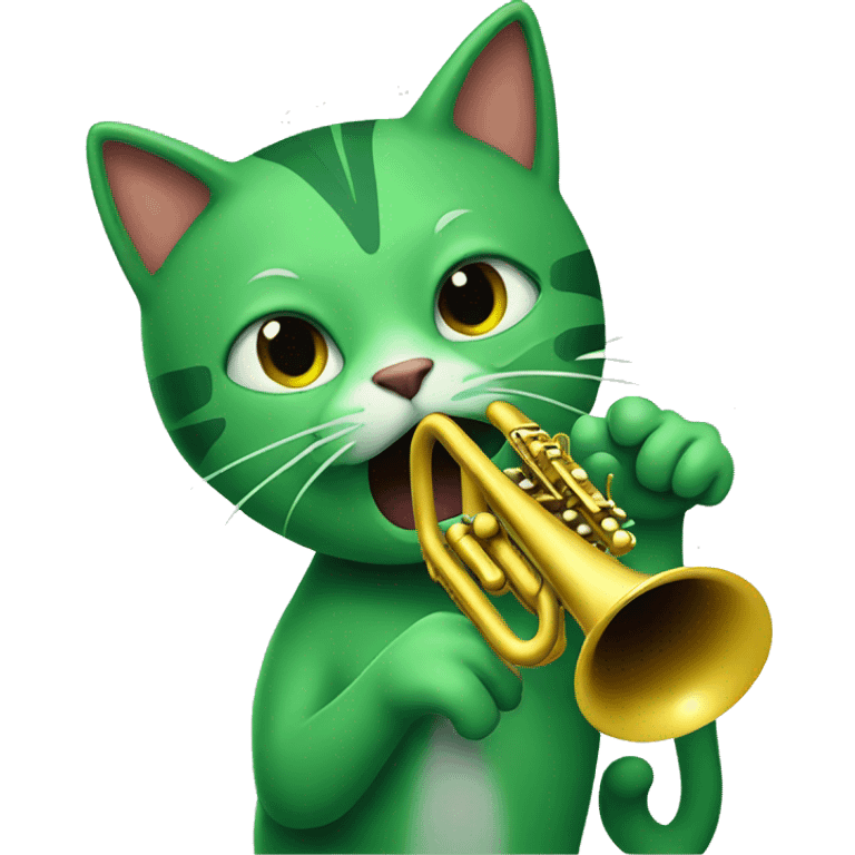 a green cat playing a trumpet emoji