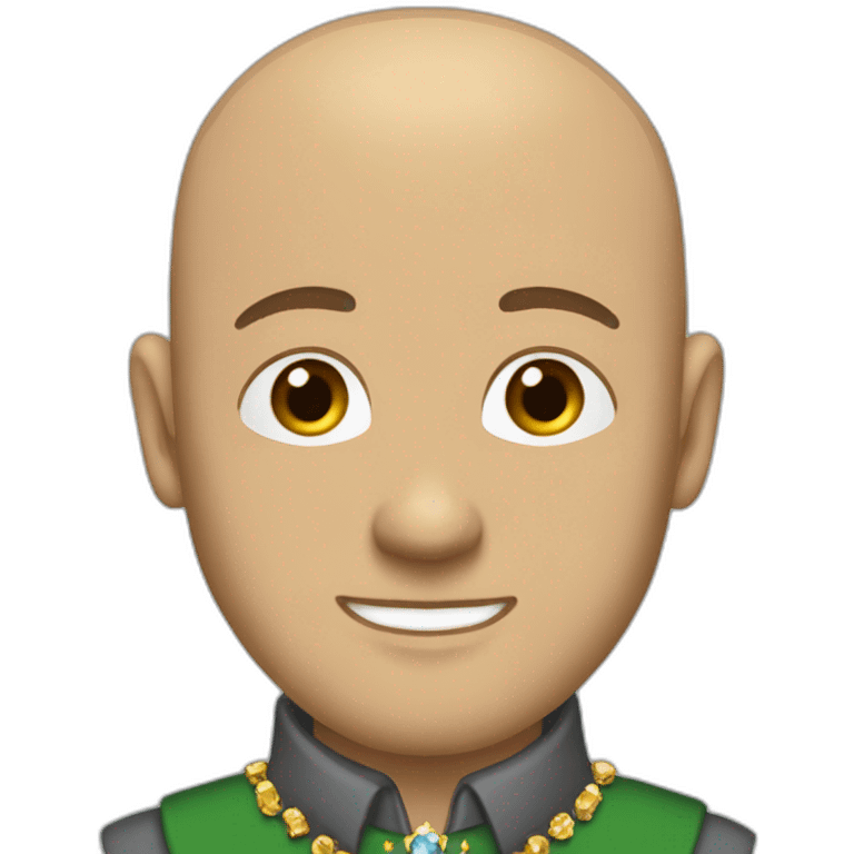  baldy brunette men with stubble and a gold crown with red and blue and green diamond and a gray shirt and coat  emoji