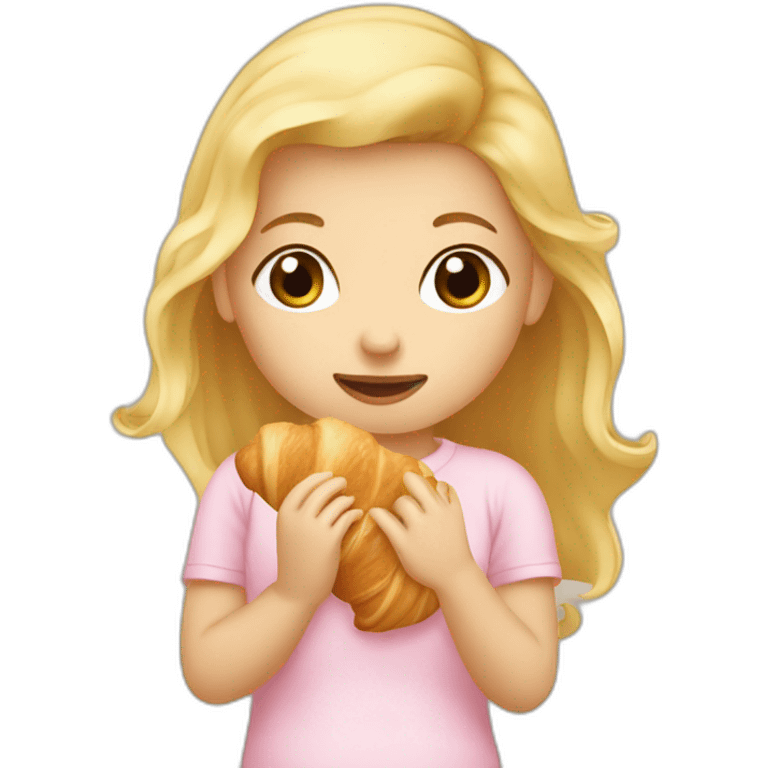 Bébé fille blonde mange un croissant  emoji