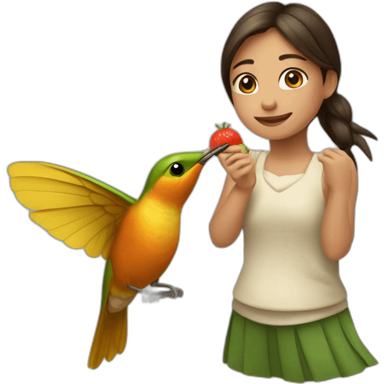 Niña sosteniendo entre sus brazos a un colibrí  emoji