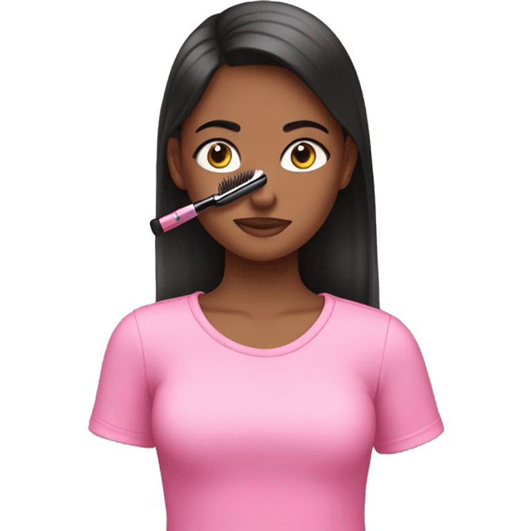 Girl in pink shirt putting on mascara  emoji