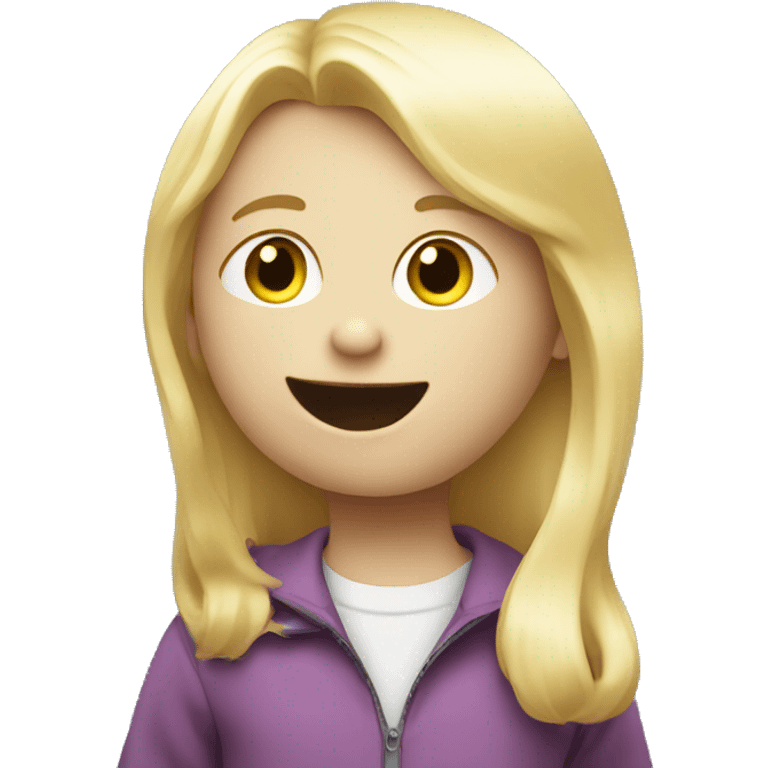 talking blond child with two speech bubbles near emoji