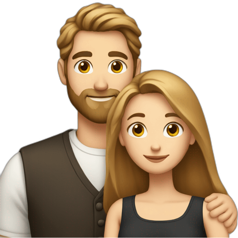 White man light brown beard and hair hugging white woman with long black hair emoji