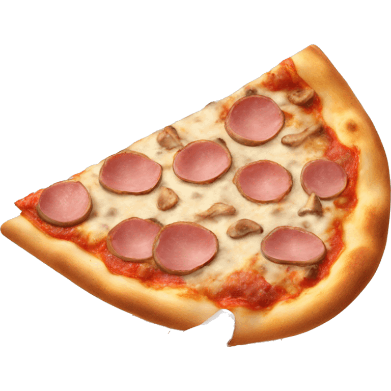 Mushroom and ham pizza with a slice being held up emoji