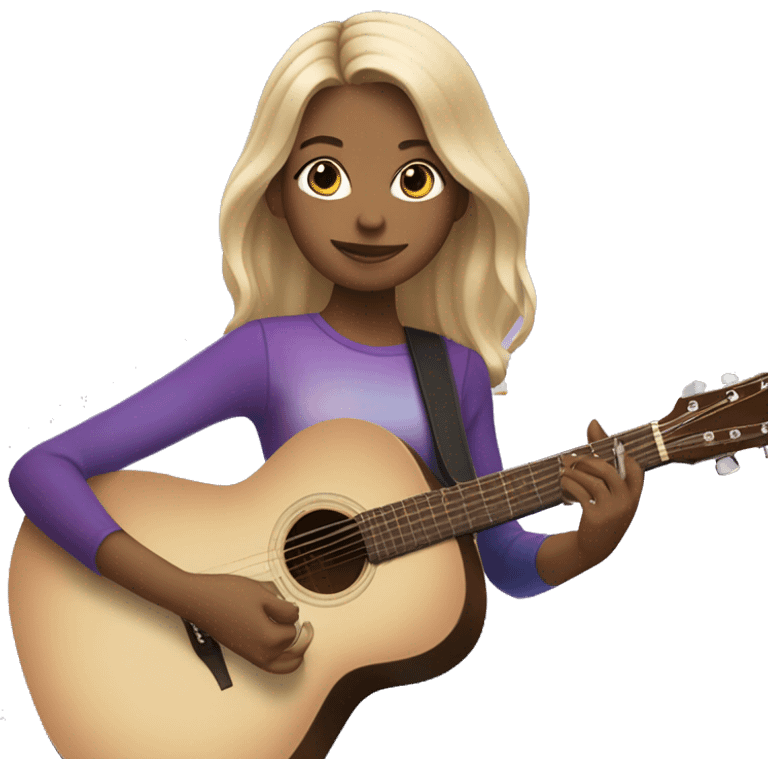 Blonde girl wearing a purple and blue ombre dress playing a beige acoustic guitar emoji