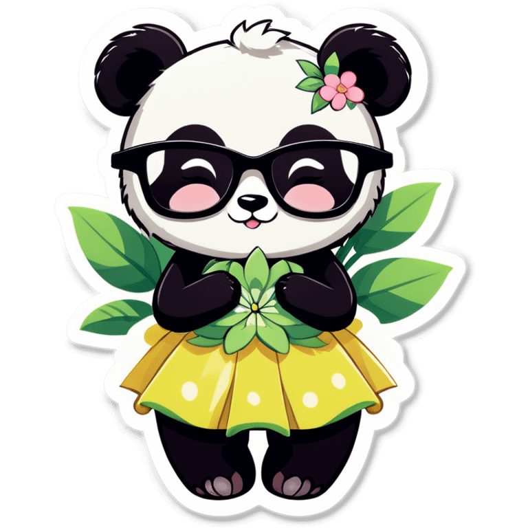  Cute female Panda wearing a tutu and glasses with a flower above 1 ear sleeping  emoji