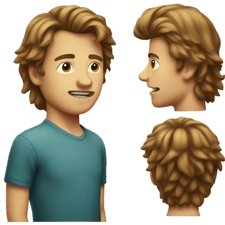 A boy with a brown mullet and a huge nose  emoji