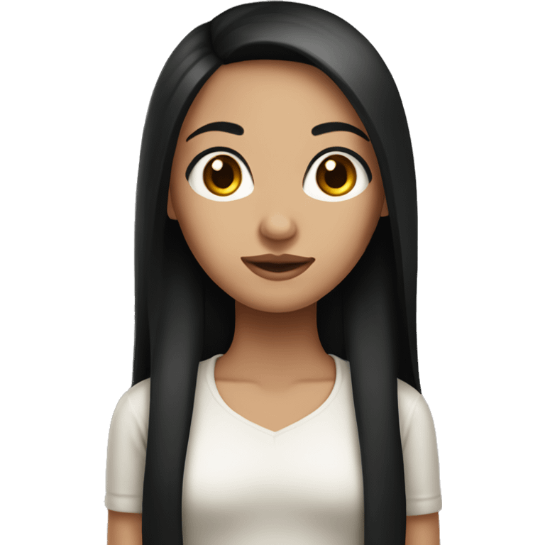 A long straight black hair girl with a mix or brown and white skin emoji