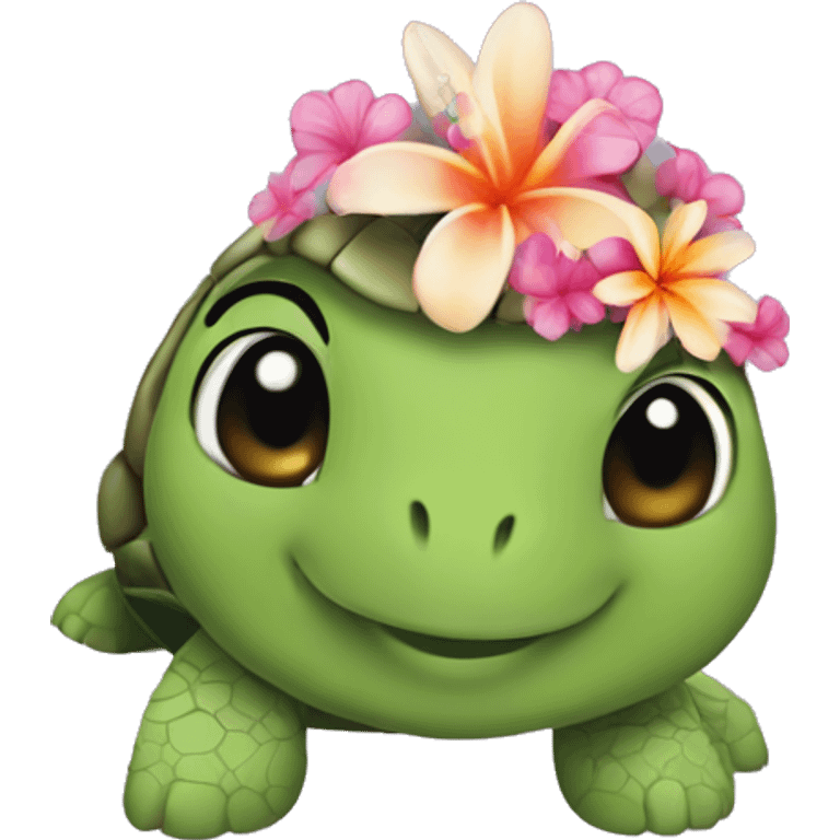 Turtle with aloha flower on the side of its head emoji