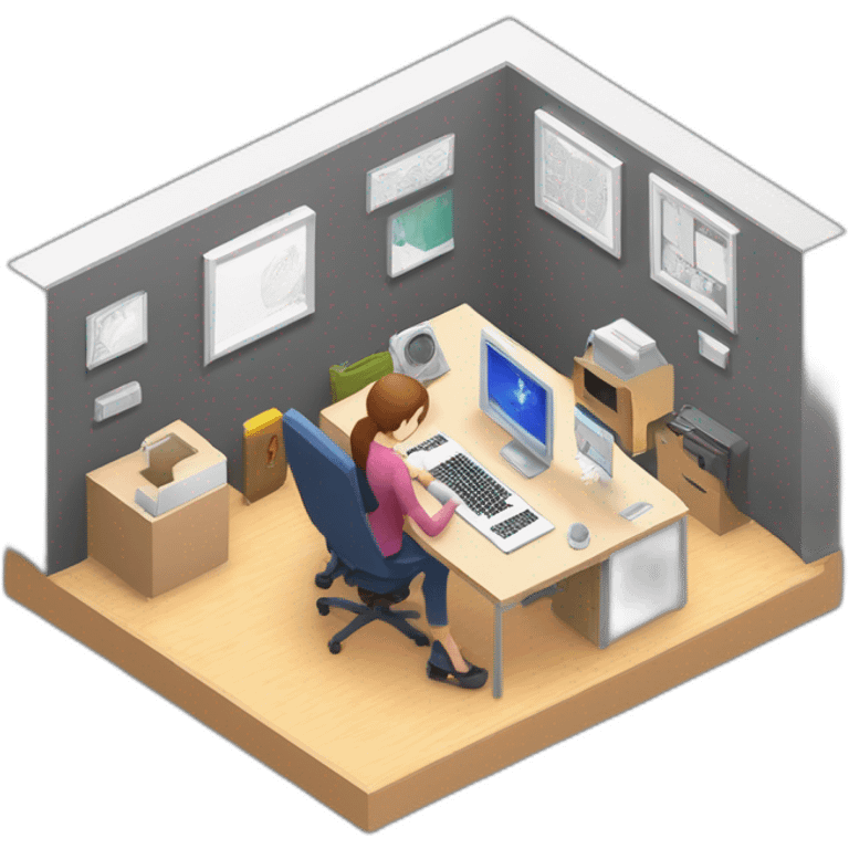 128x128 isometric square solid outline border containing indoor creative start-up office people active working computer simple clean developer-space #edc31b  emoji