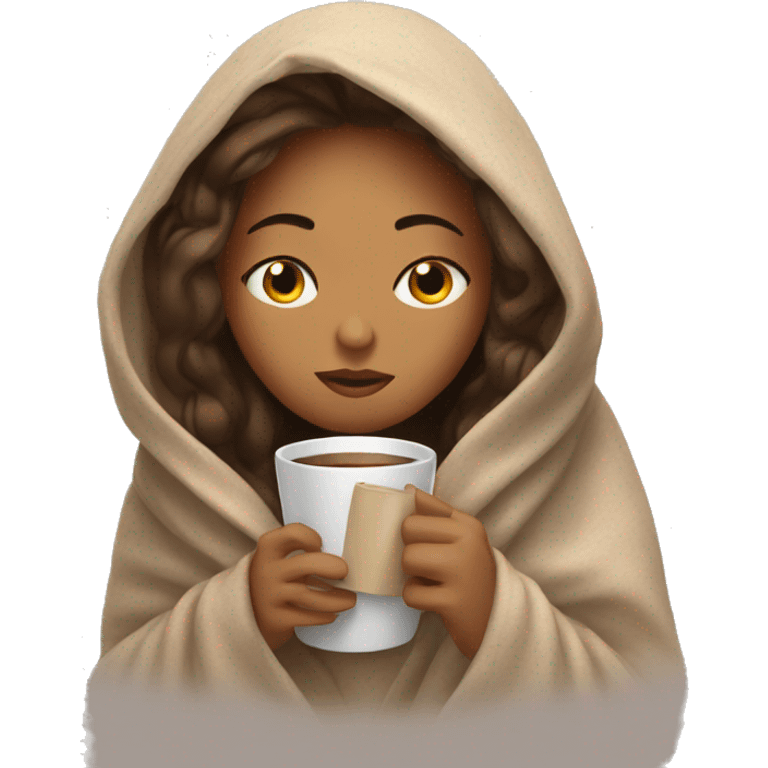 girl inside a blanket sipping coffee eyes closed emoji