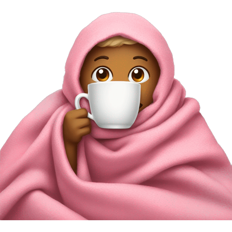 drinking tea with cozy pink blanket  emoji