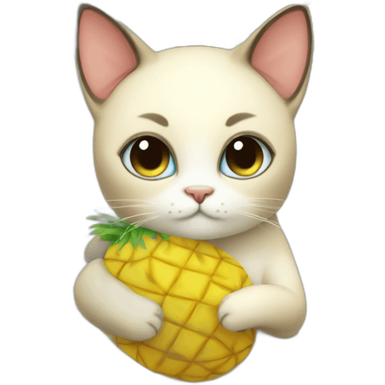 Siamese fatty cat hugging a pineapple  emoji