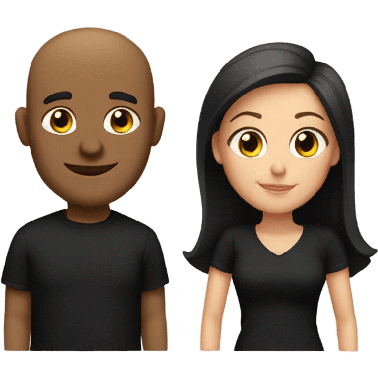 Husband and bald wife in black shirts emoji