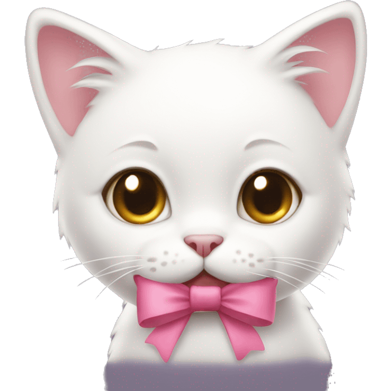 Cute white cat with a little pink bow emoji