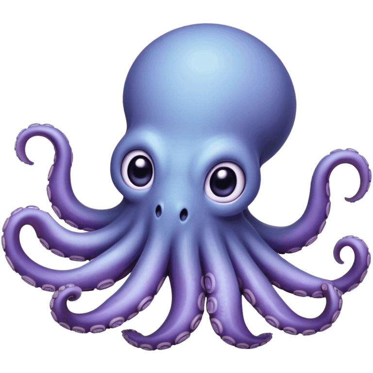 Cinematic Comical Baby Octopus Portrait Emoji, Tentacles slightly flared in a playful, exaggerated gesture, featuring a light blue-purple, rounded body with dramatically wide, hilariously expressive eyes full of surprise and innocent mischief, Simplified yet hilariously endearing features, highly detailed, glowing with a soft oceanic radiance, high shine, dramatic yet lovable, stylized with a dash of whimsical underwater mischief, soft glowing outline, capturing the essence of a delightfully silly little octopus that looks like it just made a clumsy, adorable mistake! emoji