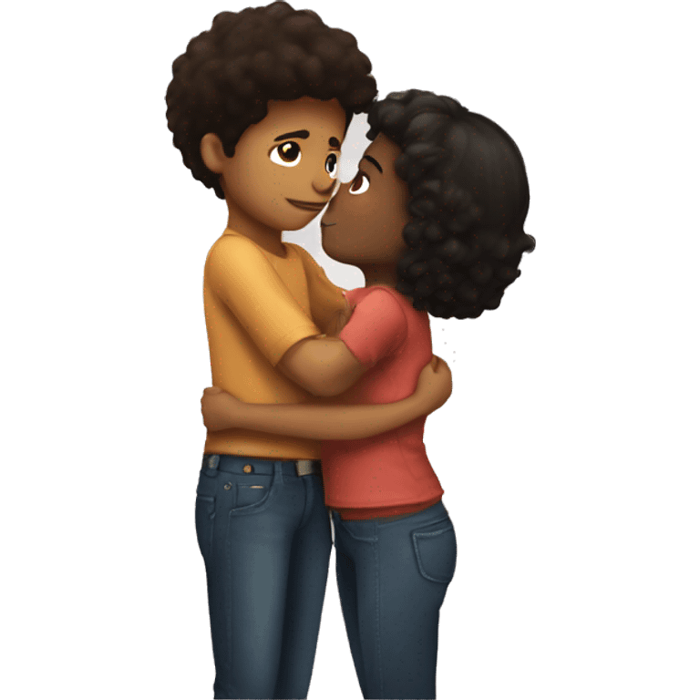 black hair girl kissing brown hair boy emoji