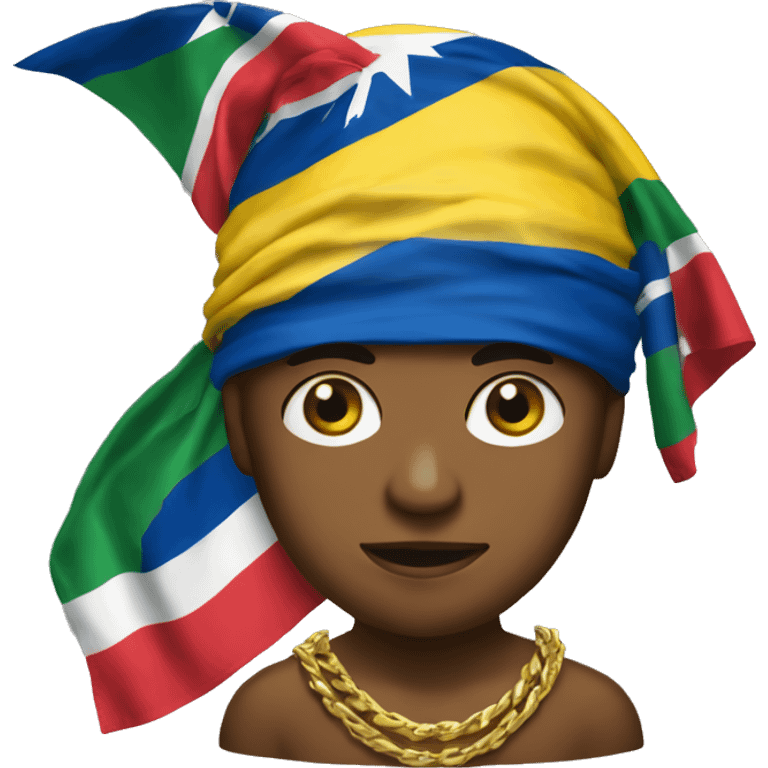  emoji with a durag with all the miniature caribbean flags on it wearing gold chain emoji