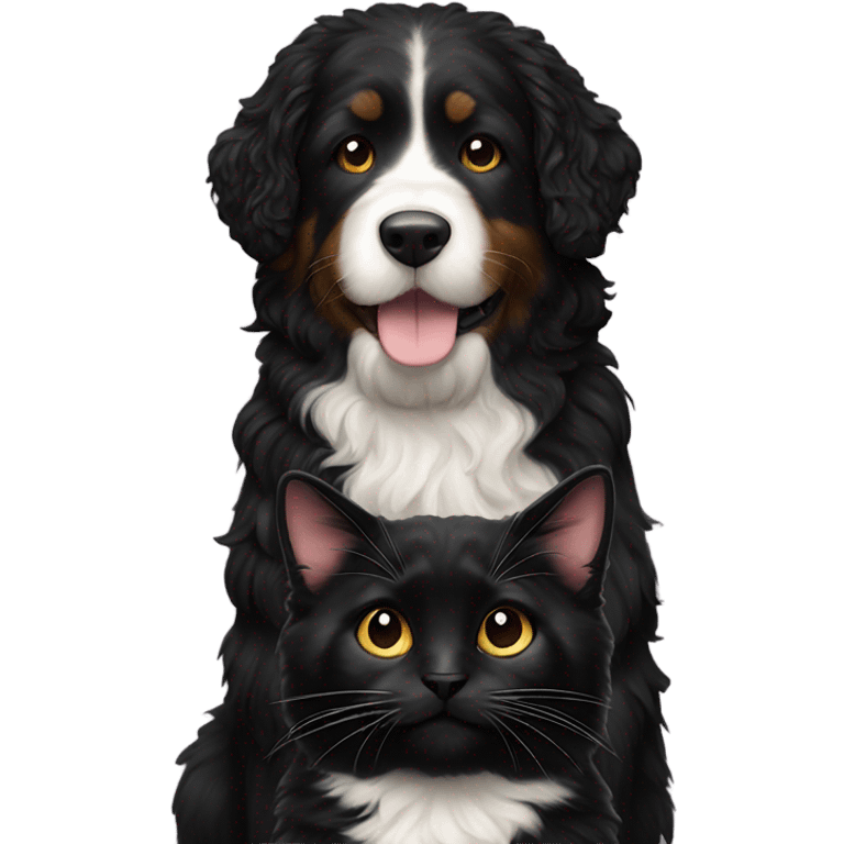 All Black cat with bernedoodle emoji