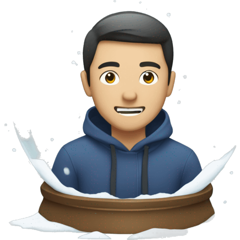 Asian man inside a snow globe while it’s snowing  emoji