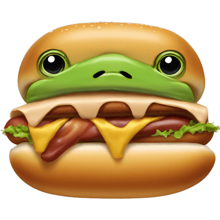 frog head with brown dog body in a hot dog bun emoji