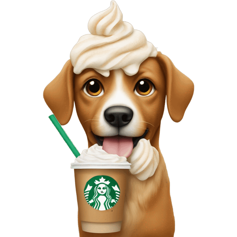 dog holding a starbucks frappe emoji