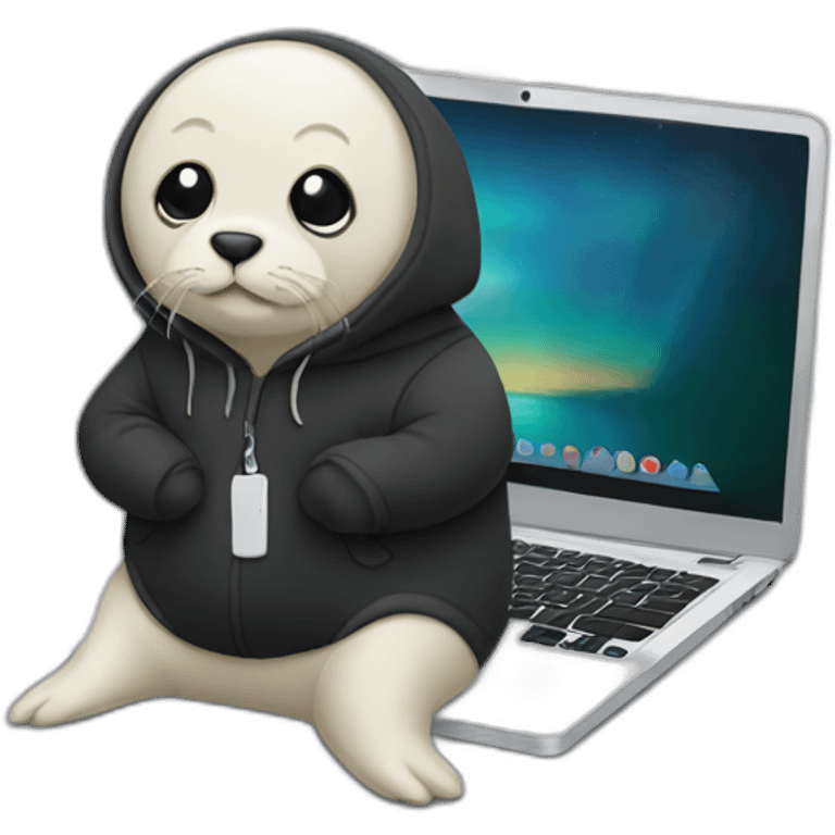 seal in black hoodie with laptop emoji