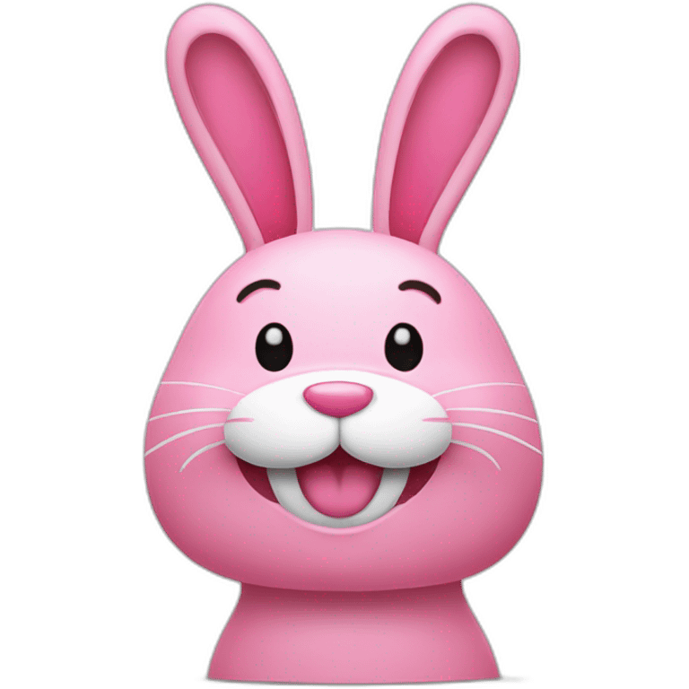 pink bunny with white big moustache and a big smile emoji