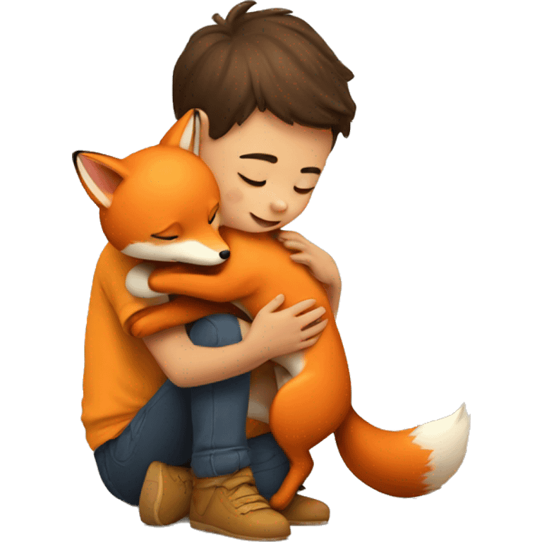 kid hugging a little fox emoji