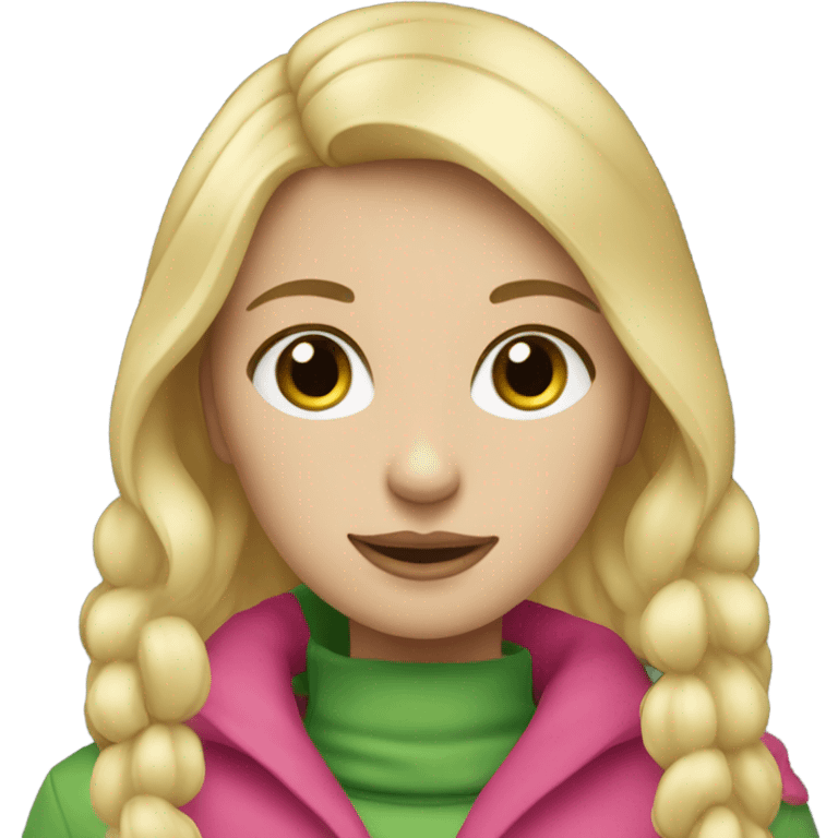 Girl who is wearing pink winter clothes with blonde hair and white skin and green eyes emoji