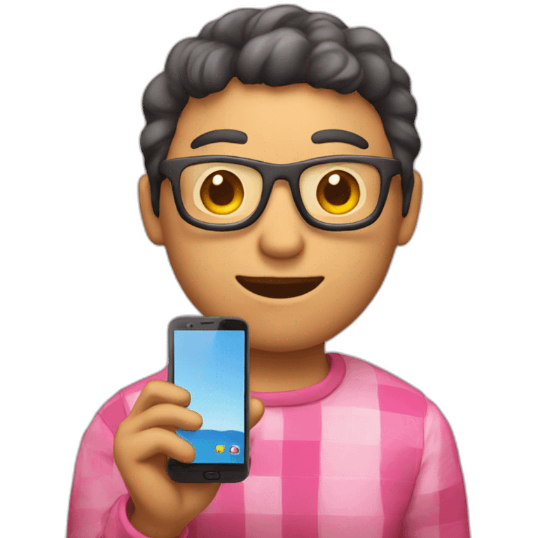 holding a smartphone with big pink check on the screen emoji