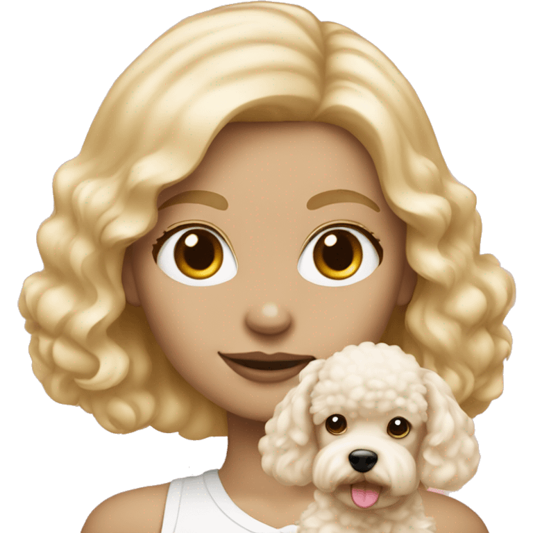 blond girl with cream colored puppy poodle  emoji