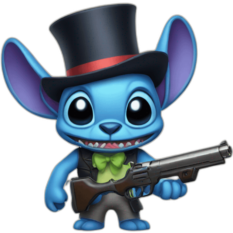 Stitch with top hat and an alien gun emoji