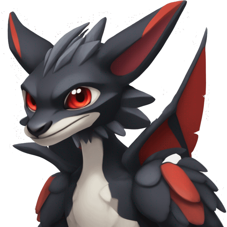 Black Cool Edgy Anthro Noivern-Nargacuga Fakémon  with White and Red Edgy markings emoji