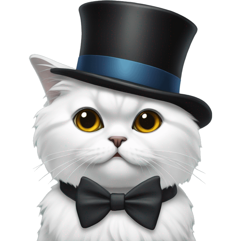 black persian cat with a tophat and bow tie emoji