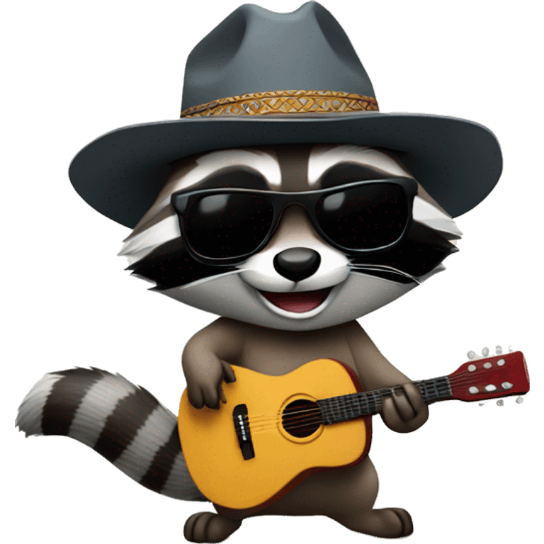 racoon with sunglasses cowboy hat playing a guitar emoji