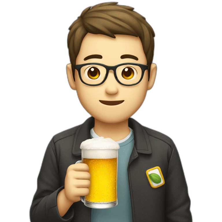 Japanese wearing glasses holding beer emoji