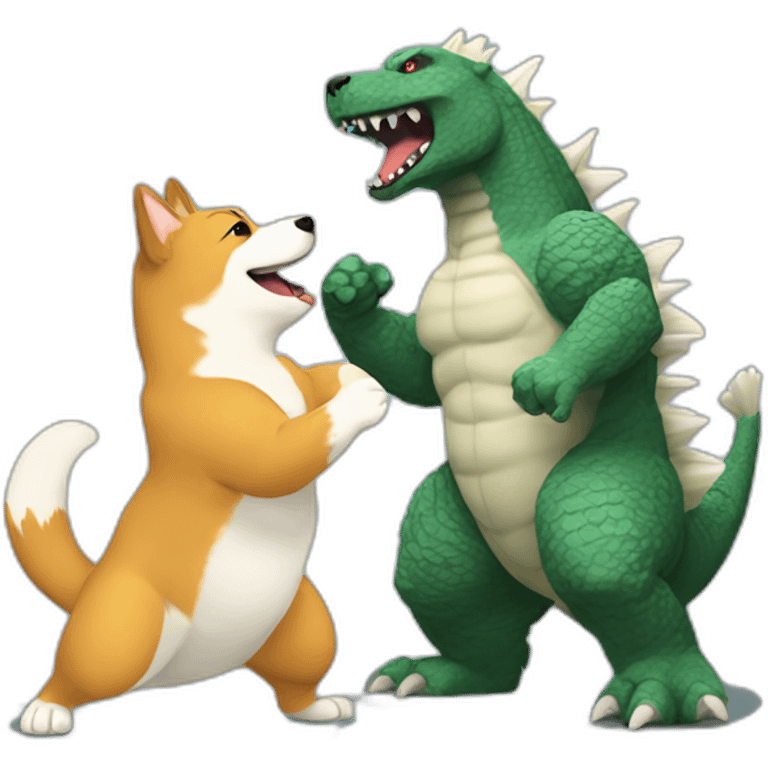 Godzilla boxing a corgi emoji