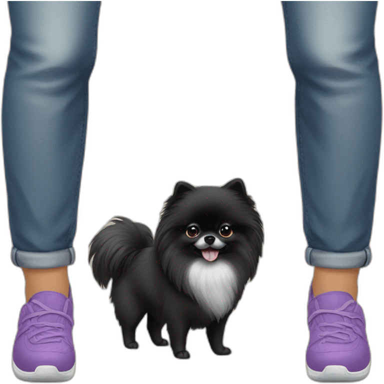 Black Pomeranian, wearing pants and crocs emoji