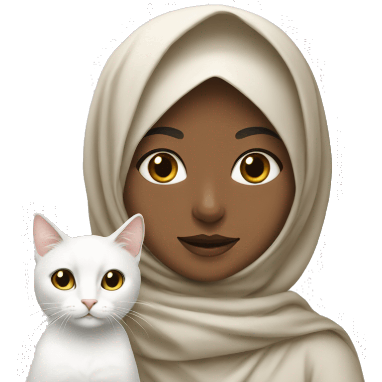 hijab girl with white calico cat  emoji