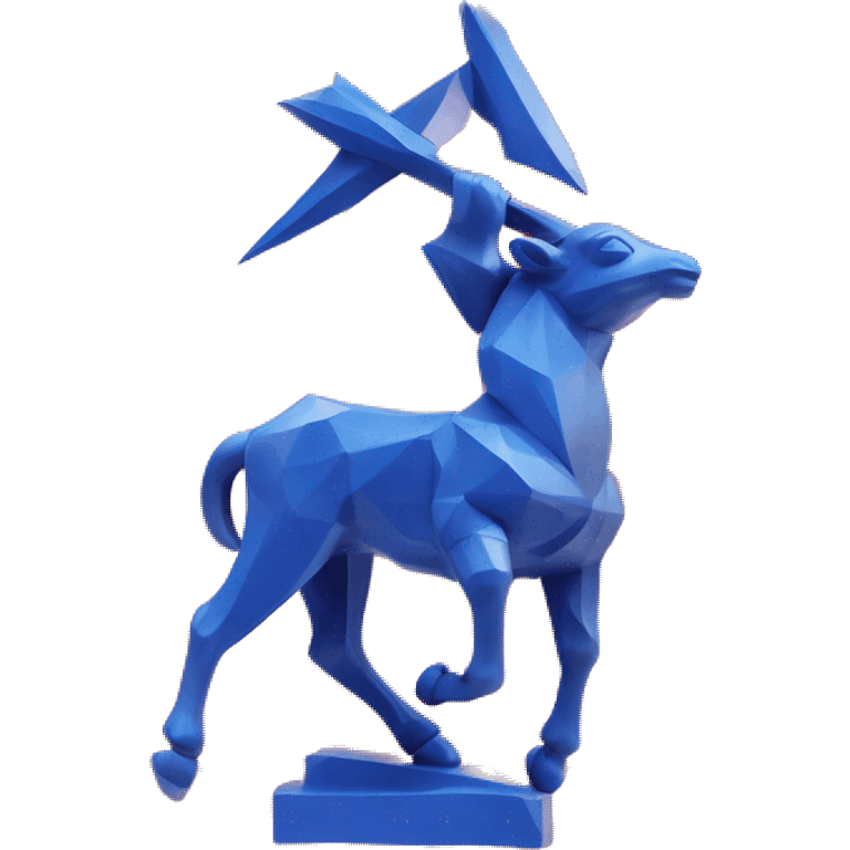 A Sagittarius sculpture with a geometric, faceted design. The Sagittarius is standing upright with angular and baroque features. The vibrant red and blue flame colors highlights the sharp edges and planes. emoji